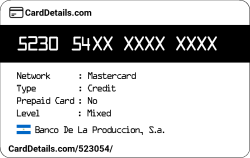 Card Details: 523054