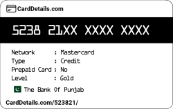 Card Details: 523821