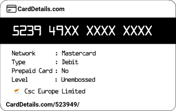 Card Details: 523949