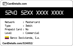 Card Details: 524052