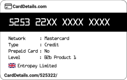 Card Details: 525322