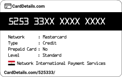 Card Details: 525333