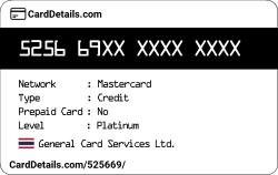 Card Details: 525669