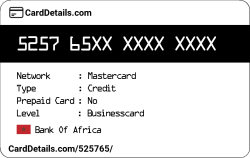 Card Details: 525765