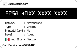 Card Details: 525840