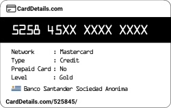 Card Details: 525845