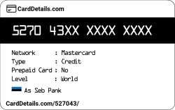 Card Details: 527043