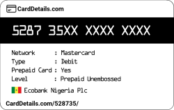 Card Details: 528735