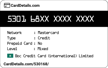 Card Details: 530168