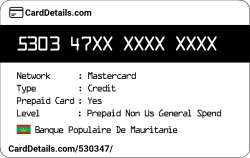 Card Details: 530347