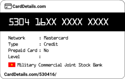 Card Details: 530416