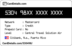 Card Details: 530498