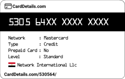 Card Details: 530564