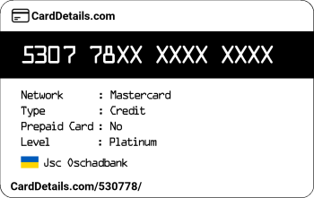 Card Details: 530778
