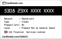Card Details: 530823