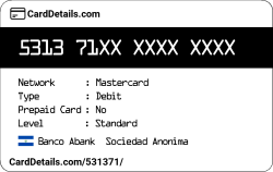 Card Details: 531371