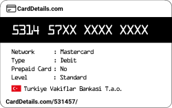 Card Details: 531457
