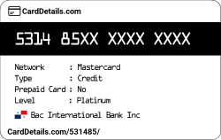 Card Details: 531485