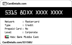 Card Details: 531580