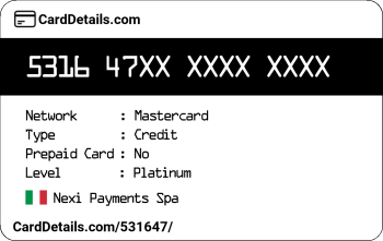 Card Details: 531647