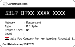 Card Details: 531707