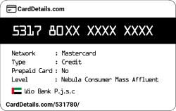 Card Details: 531780