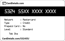 Card Details: 532455