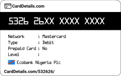 Card Details: 532626