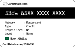 Card Details: 532685