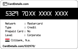 Card Details: 532970