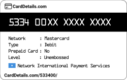 Card Details: 533400