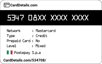 Card Details: 534708