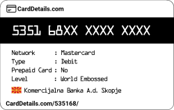 Card Details: 535168