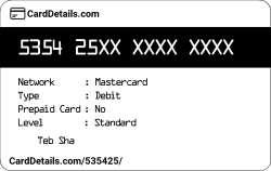 Card Details: 535425