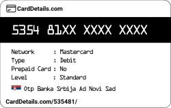 Card Details: 535481