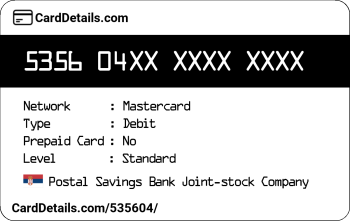 Card Details: 535604