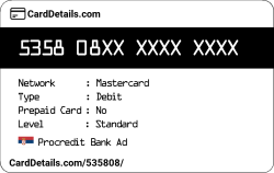 Card Details: 535808