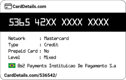 Card Details: 536542