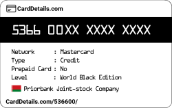 Card Details: 536600