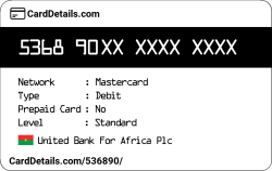Card Details: 536890