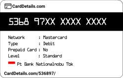 Card Details: 536897