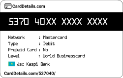 Card Details: 537040