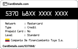 Card Details: 537068