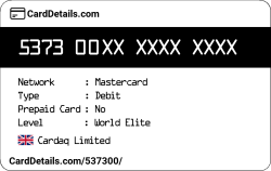 Card Details: 537300