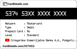 Card Details: 537453
