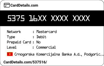 Card Details: 537516