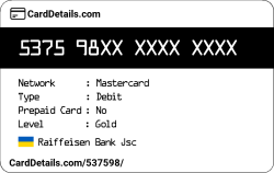 Card Details: 537598