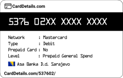 Card Details: 537602
