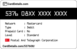 Card Details: 537608