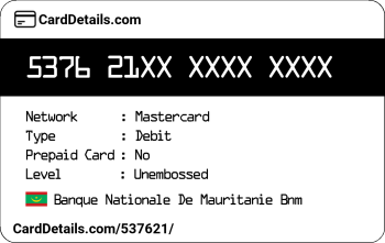 Card Details: 537621